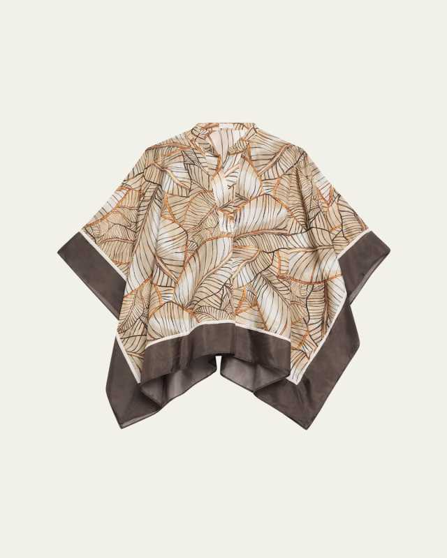 Papyrus Print Ponge Silk Poncho